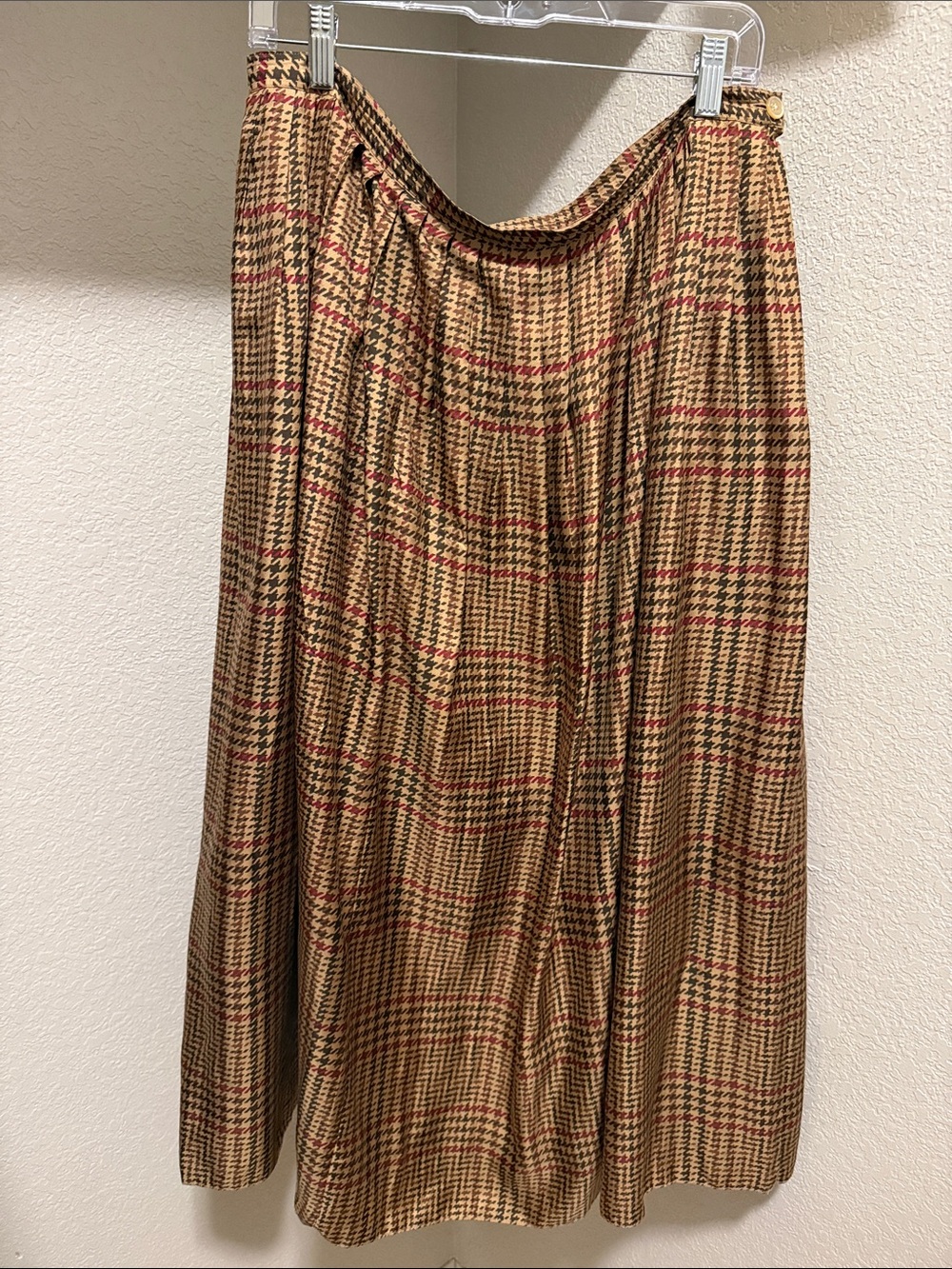 Lauren Ralph Lauren Silk Houndstooth Midi Skirt